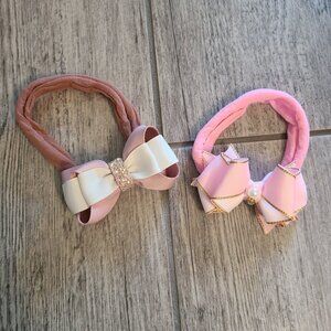 Handmade Baby Girl Headbands with Bows – Pink & White Ribbon Accent (2)